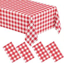 4 Pack Red Gingham Tablecloth Rectangular Red And White Checkered Tablecloths Disposable Plastic Red Plaid Table Cover For Parties, Christmas, Outdoor Picnic, Birthday, Wedding, Camping 54 * 108 - 紅色 - 查看 1
