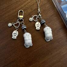 New Design Kawaii Beaded Sea Otter Flocked Phone Lanyard, Phone Charm, Phone Accessory, Bag Charm, Keychain Pendant - Black and White - View 3