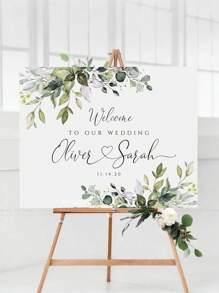 1-Piece Set - Custom Green Wedding Welcome Sign, Elegant Eucalyptus Wedding Welcome Sign, Custom Frameless Canvas Poster - Personalized Wall Decoration - Personalized Vintage Poster - Wedding Poster - Custom Poster, Custom Name Poster, Art Event, Multifunctional, Decorative, Exquisite, Stylish, Colorful, Modern, Customized, Personalized, Unique, Valentine's Day, Housewarming - Multicolor - View 4