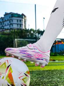 儿童钉鞋足球鞋，男童/女童学生人造草足球鞋，训练运动鞋 - 粉色 - 查看 10