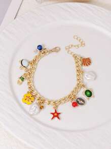 1 pieza de Collar con dije de tortuga marina, estrella de mar, concha, caballito de mar y perla falsa, adecuado para usar en fiestas de playa de verano para mujeres