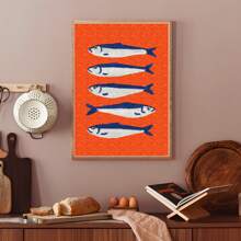 1 Pc Vibrant Orange Fish Wall Art Prints Medieval Retro Wall Decor Mural, Dorm & Home Decoration Painting, Party Wall Art Poster, Best Gift Choice, Frameless Canvas Poster For Bedroom/Living Room/Study/Dorm, Perfect For Vacation Travel & Beach Graduation (Frameless Art Print)