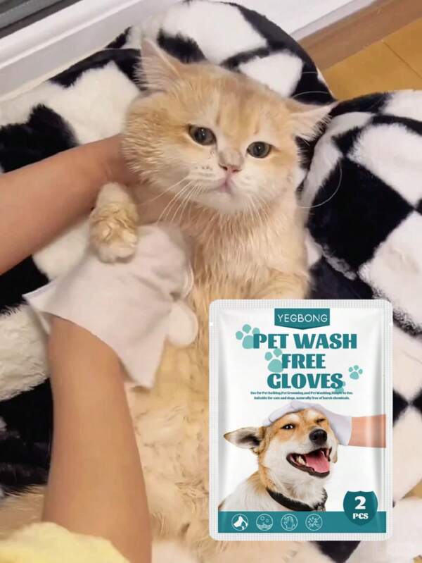 2 pièces Gants de toilettage sans eau pour animaux de compagnie, gants de nettoyage, de déodorisation et de bain pour chiens et chats. Massage doux à 360°, pH neutre, convient aux chats et aux chiens