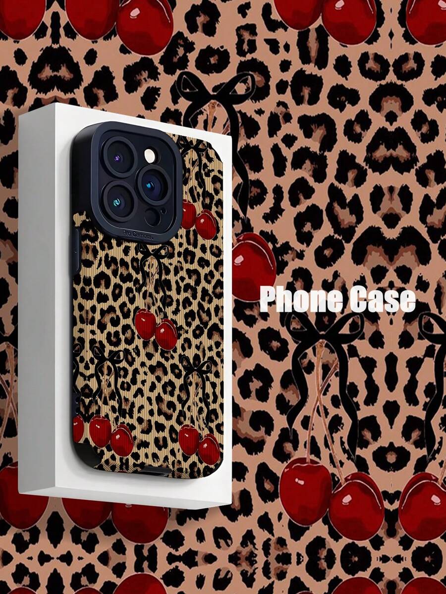1 pieza Funda de teléfono de piel sintética suave y protectora con estampado clásico de flor rosa y estampado de leopardo, compatible con iPhone 16/16Plus/16Pro/16ProMax, resistente al agua, a los golpes y a los arañazos