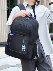 Borsa a tracolla semplice in colore unito decorata con stelle, borsa a tracolla multifunzionale casual in nylon leggero per uso quotidiano, zainetto portatile per esterno, borsa per ritorno a scuola, borsa per vacanze primaverili, borsa a tracolla, forniture scolastiche, portafoglio, zaino da uomo, zaino da studente, borsa uomo essenziali per una nuova vita