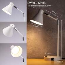 Local Delivery-O'Bright Astrum - LED Desk Lamp With Dual USB Charging Ports, 100% Metal, 270 Degree Swivel Arms, Soft White Light (3000K), Bedside & Home Office Table Lamp, ETL Listed, Black - 白色 - 查看 2