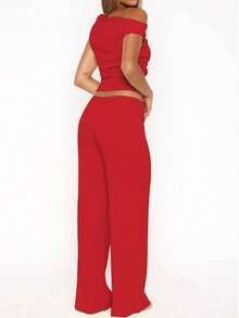 Stylish Pleated Slim-Fit Crop Top, Flattering And Slimming - Red - View 5