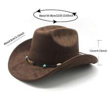 Suede Western Hat With Beaded Belt Wide Brim Cowgirl Cap Sun Hat For Women Men - Camel - View 3