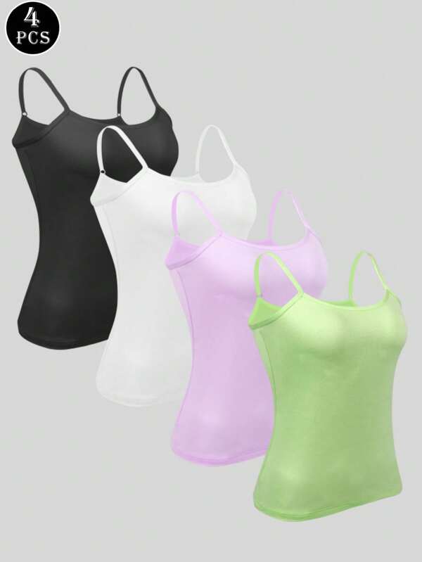 4pcs/Set Plain Comfortable Camisole Tank Tops
