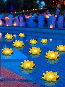 Luces LED de flor de loto con energía solar, lámparas de loto flotantes, luces LED de loto realistas resistentes al agua IP44, 3 colores (amarillo + rosa + blanco), adecuadas para mesa, patio, jardín, boda, estanque, decoración del paisaje, luces de flores flotantes, luces solares para exteriores - Multicolor - Ver 4