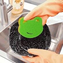 5/3/1 Pcs Frog Shaped High Quality Wheat Straw Cleaning Sponge - Double-Sided, Multi-Purpose Kitchen And Bathroom Scouring Pads - Heavy Duty Dish Washing And Furniture Cleaning Sponge, Green And Yellow, Kitchen Cleaning Accessory | Double-Sided Sponge | Wheat Straw Material - Multicolor - View 4