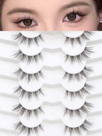 1 Box 7 Pairs Black Segmented Criss-Cross Natural Look False Eyelashes, Soft, Suitable For Daily, Date, Party