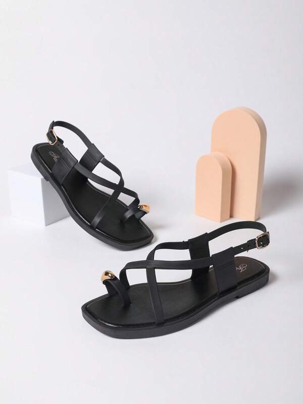 Zapatos planos de mujer con suela gruesa 2025 cómoda, con detalles de perlas y acabado brillante, de suela suave y flexible, nuevo estilo de punta cuadrada en slip-on, con detalle elegante de hebilla, sandalias monocromas, apropiadas para citas, viajes, todas las estaciones, excursiones