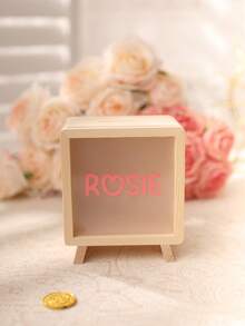 1 pieza Hucha de madera personalizada, con nombre y logotipo personalizables, 2 opciones de tamaño, 50 patrones de dibujos animados, adecuada para decoración de boda, Día de San Valentín, decoración de dormitorio, decoración del hogar, aniversario, decoración de habitación, caja de almacenamiento, regalo de cumpleaños - Color albaricoque de la madera - Ver 14