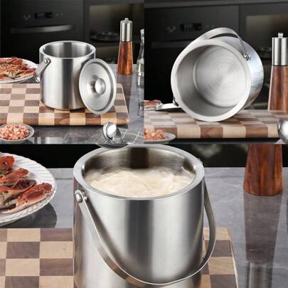 1 pezzo Secchio ghiaccio in acciaio inossidabile, secchio champagne, secchio raffreddamento vino rosso e birra, secchio vinificazione isolante per bar e KTV, secchio per ghiaccio tritato