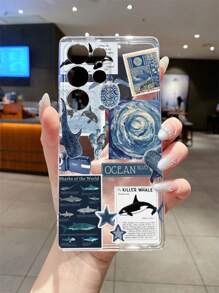 1 Stück Öl-Malerei Haifisch Design Transparente TPU Weiche Handyhülle, präzise Aussparungen für Kameraschutz, kompatibel mit Samsung, Nothing, Pixel, INFINIX, Xiaomi Redmi