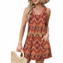 OFEEFAN Womens Summer Dresses 2025 V Neck Sleeveless Sundresses With Pockets Beach Vacation Clothes Floral/Plain - 花卉 04 - 查看 2
