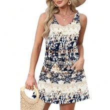 OFEEFAN Womens Summer Dresses 2025 V Neck Sleeveless Sundresses With Pockets Beach Vacation Clothes Floral/Plain - A Floral 49 - View 3