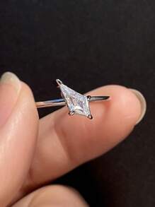 Anillo de plata de ley 925 con incrustación geométrica de circonita cúbica, elegante estilo bohemio para uso diario, joyería de calidad para mujeres