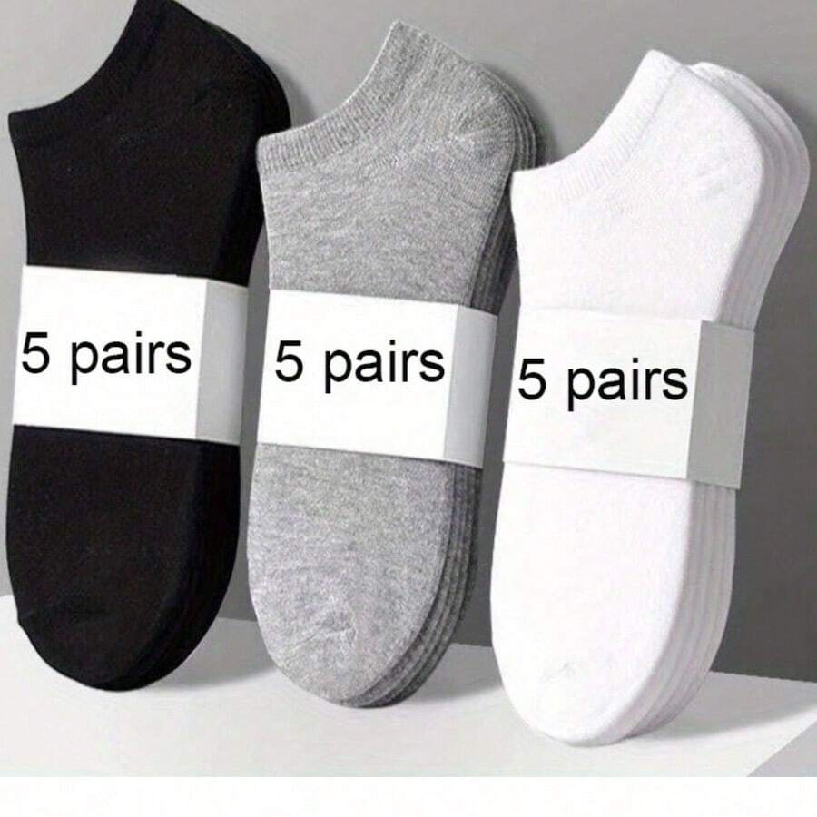 5 Pairs Simple Solid Socks, Soft & Lightweight Unisex Low Cut Socks, Women's Stockings & Hosiery - Multicolor - View 1