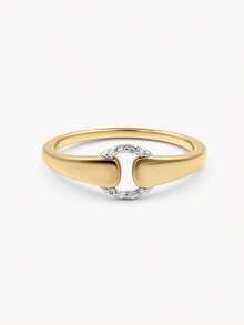 Ewell Stylish 925 Sterling Silver 18k Gold Plated Unique Two Toned Zirconia Buckle Rings For Women Daily Wear - 彩色 - 查看 1