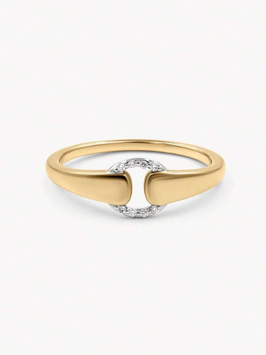 Ewell Stylish 925 Sterling Silver 18k Gold Plated Unique Two Toned Zirconia Buckle Rings For Women Daily Wear - 彩色 - 查看 1