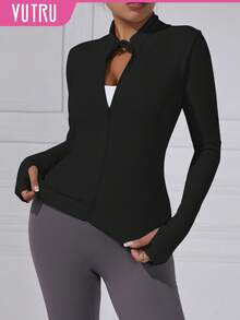 VUTRU 1 件女式修身上衣拉链长袖运动夹克带拇指孔瑜伽服