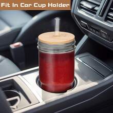 Glass Cups With Lids And Straws 4 Packs, 24oz Travel Coffee Fall Cups Mug Mason Jar Party Drinking Glasses Cute Clear Glass Tumbler For Iced Coffee, Smoothie, Tea, Water Mother's Day - 4 cốc cổ điển - Xem 2