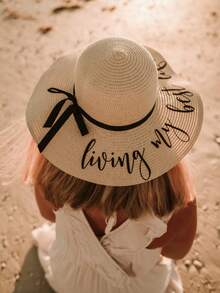 Customized Soft Edge Beach Hat - Single Travel Hat - Honeymoon Beach Hat - Personalized Sun Hat - Bridal Gift - Bridal Hat, Hat Size: One Size Fits Most, Crown: 3.5 Inches, Brim: 5 Inches, Wedding Element Straw Hat, Suitable For Beach Club Singles Party, Back To School Season, Summer Vacation