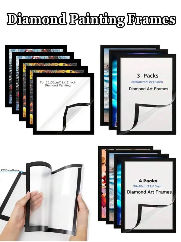 3/4/6Pcs Diamond Picture Frames, Picture Frames For 11.81x15.75 Inch/30x40 Cm Square Diamond Art Painting Canvas, Magnetic Diamond Art Picture Frames Self-Adhesive, Diamond Art Picture Frames For Wall Window Door Inside Size
