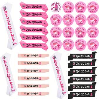 7 件迪斯科女牛仔单身派对装饰品，牛仔新娘绶带与最后的牛仔竞技单身派对装饰品纽扣别针，适合男士，我感觉像个新娘，单身派对让我们去新娘送礼会，西部女牛仔单身派对装饰品最后的牛仔竞技派对用品