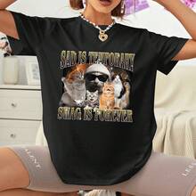 Men's T-Shirt Sad Is Temporary Swag Is Forever Funny Cat Meme Silly Cat T-ShirtMen's Casual Short Sleeve T-Shirt – Basic Summer Tee For Men (S-XXXL) , Vintage, Shirts, Graphic Tees, , Funny T Shirts, Graphic Tees, Western, White Graphic Tees - 黑色 - 查看 3