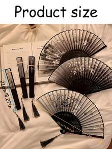 1 pieza Abanico plegable estilo chino, portátil, accesorio para ropa Hanfu y falda, utilería de danza de vestuario antiguo, abanico plegable negro, adecuado para atuendos diarios, fiestas, danza, gran regalo (la posición del diseño en el abanico no es fija) - Multicolor - Ver 9