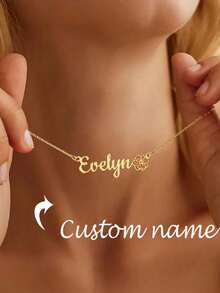 1 件定制生日花朵名字项链女士金色不锈钢锁骨链夏季旅行派对珠宝礼物 - 彩色 - 查看 1