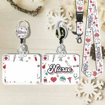 1 قطعة (مشبك شارة + سلسلة + حامل بطاقة) حامل شارة ممرضة متعدد الاستخدامات مع بكرة شارة قابلة للسحب، كم بطاقة أفقي قابل للفصل، حامل شارة ممرضة/معلم/موظف طبي، هدية لعيد الممرضات