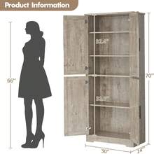70in Tall Kitchen Pantry Cabinet, Freestanding Storage Cabinet With 4 Doors And 3 Adjustable Shelves, Large Utility Hutch CupboardLarge Utility Hutch Cupboard Freestanding Cupboard, Modern Storage Cabinets For Dining Room, Bathroom, Living Room - Xám - Xem 7