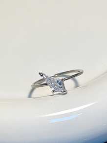 Anillo de plata de ley 925 con incrustación geométrica de circonita cúbica, elegante estilo bohemio para uso diario, joyería de calidad para mujeres