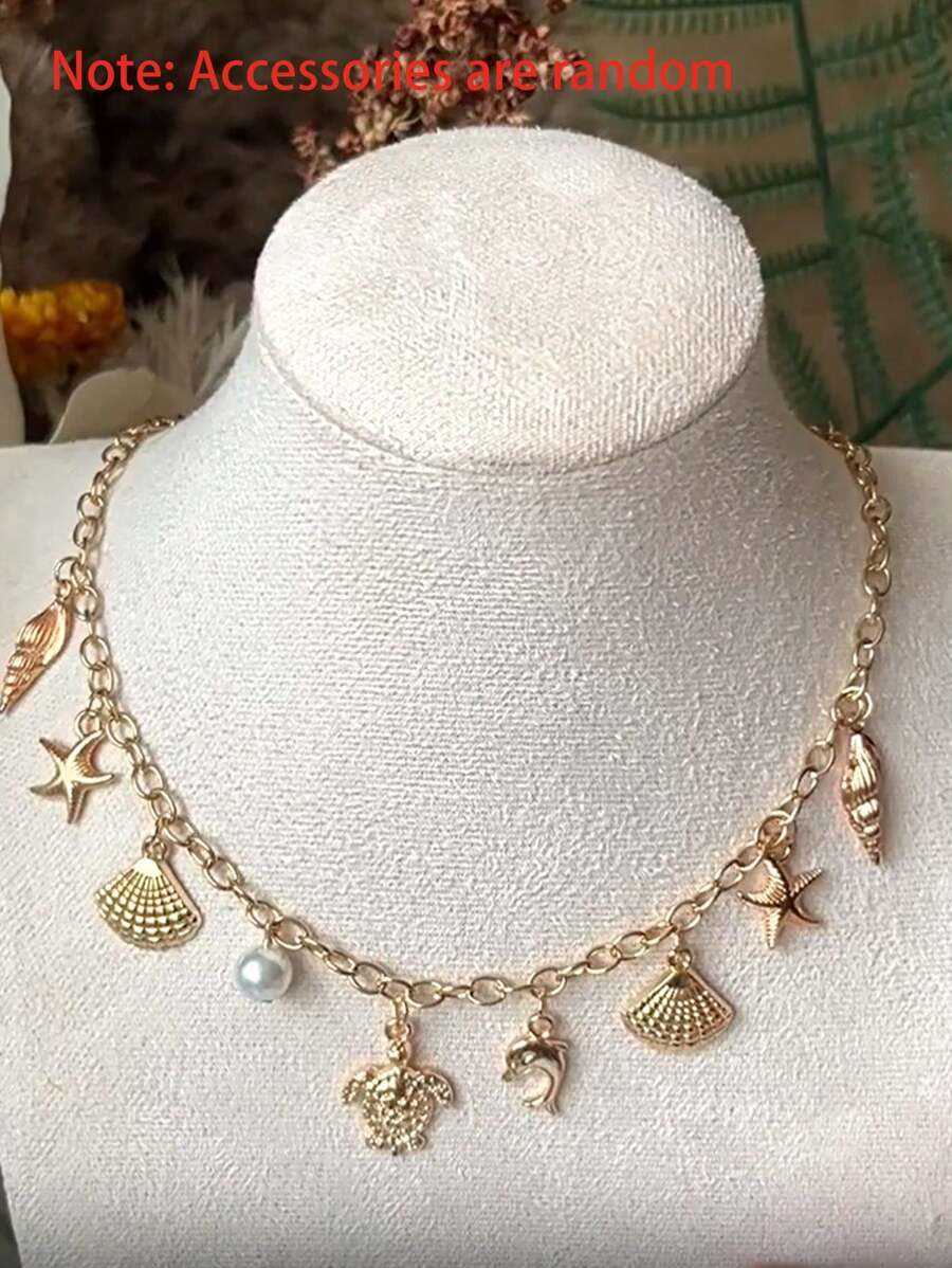 1pc Women's Fashion Pendant Necklace. Vintage Bohemian Resort Style, Featuring Starfish, Shell, Seashell, Turtle Pendant Design. Choker Necklace, Party/Festival Gift, Versatile Accessory Suitable For Everyday And Party Wear. Please Note Accessories Are Random.