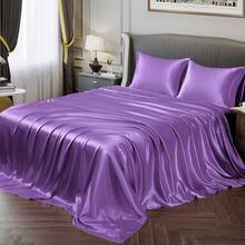 Satin Sheets King Silky Soft Satin Bed Sheets Purple Sheet Set, 1 Deep Pocket Fitted Sheet + 1 Flat Sheet + 2 Pillowcases - Purple - View 1