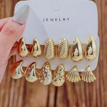 12 perechi de cercei retro minimalisti CCB geometrici asimetrici din rășină aurie, design de înaltă calitate, potriviți pentru purtare zilnică, întâlniri și festivaluri - Costum auriu - Vizualizare 4