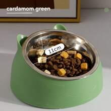 A Detachable And Washable 15° Cute Cat Design Stainless Steel Pet Cat Bowl With A Tilted Neck Protection.
