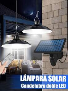 Luces solares para interiores y exteriores, lámpara de araña solar de control remoto de cabeza individual o doble, luces solares para cobertizo, iluminación para interior y exterior alimentada por energía solar, 3 temperaturas de color, IP65 a prueba de agua, encendido/apagado automático, para patio, jardín, puerta de garaje, granero, habitación de almacenamiento, luces solares para exteriores - white light - Ver 3
