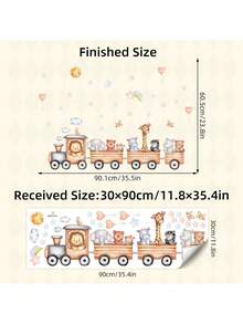 丛林动物火车儿童房墙贴 - 狮子、大象和老虎的卡通冒险 | 可移除育儿室贴纸，适用于游戏室和卧室的教育性剥离和粘贴装饰 - 彩色 - 查看 3