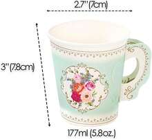 TS6-CUPSET Disposable Truly Scrumptious Party Vintage Floral Tea Cups And Saucer Sets, Mint Green - Green - View 5