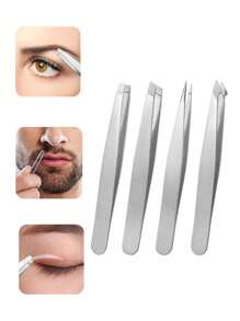 4-delige roestvrijstalen precisie-wenkbrauwverzorgingsset, geschikt voor het in vorm brengen van wenkbrauwen, het aanbrengen van tape voor dubbele oogleden, het aanbrengen van nepwimpers, het verwijderen van haar (het verwijderen van ingegroeide haartjes, mee-eters, enz.), multifunctioneel hulpmiddel voor dagelijkse make-up, draagbaar ontwerp voor mannen en vrouwen