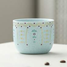 1pc 165ml/5.58oz Middle Eastern Stoneware Coffee Cup With Palm Tree Design, Elegant Ceramic Arabian Coffee Cup Espresso Cup Turkish Tea Cup For Latte, Tea, Cappuccino, Cocoa