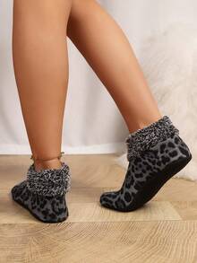 1 双浅豹纹拖鞋，时尚百搭室内船袜，舒适家居鞋，女士花卉印花拖鞋 - 彩色 - 查看 7