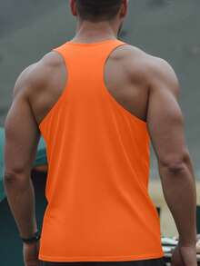 男士工字背心，镂空设计展现手臂肌肉线条，适合夏季健身房力量训练和户外跑步 - 橘色 - 查看 6