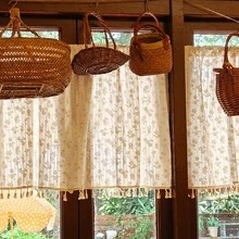 1pc Short Curtains&Window Curtains&Coffee Curtains Without Curtain Rod, Retro Pastoral Romantic Style Daisy Pattern Semi Blackout Beige Tassel Window Curtains, Suitable For Home And Commercial Use, For Kitchen&Window Decoration&Retro Window Matching&Christmas Window Decoration - Yellow Flower - View 8
