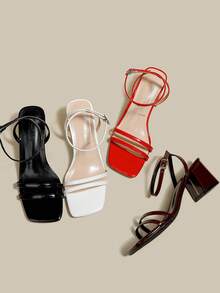 Sandali con tacco alto bordeaux da donna, con lacci incrociati, punta aperta, tacco alto, scarpe estive